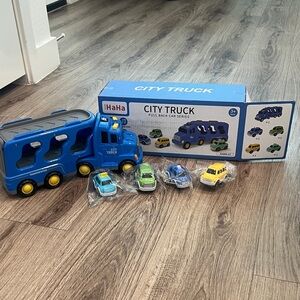 City Truck Pull Back Set - Blue and Yellow